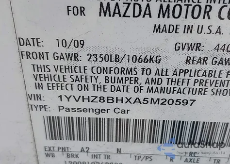 2010 Mazda Mazda6 I Sport из США, поврежденный, VIN 1YVHZ8BHXA5M20597